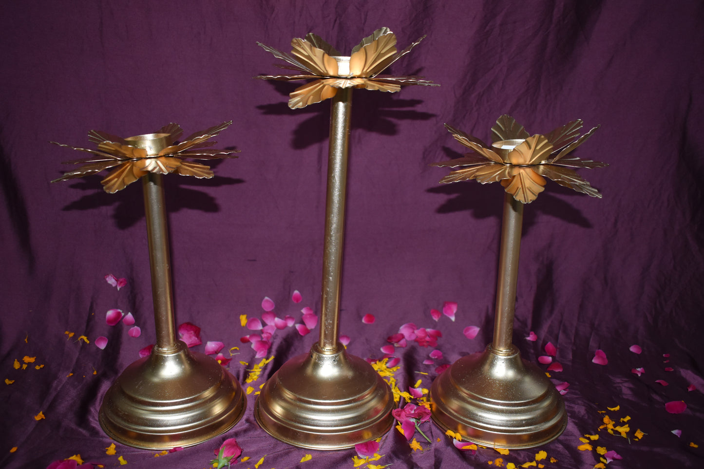 Golden Leaf Trio Candle Holders