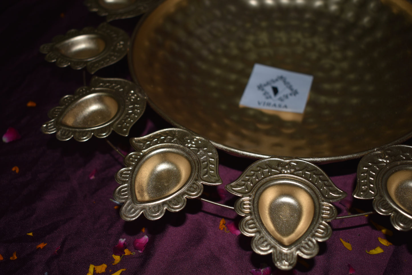 Golden Oval Diya and Urli Bowl Set