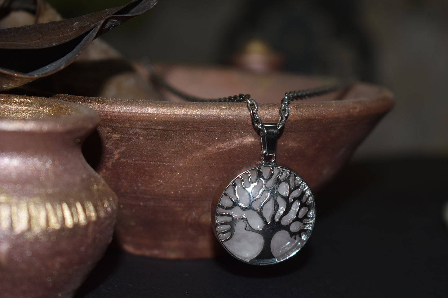 Elegant Silver Tree Marble pendant with silver chain