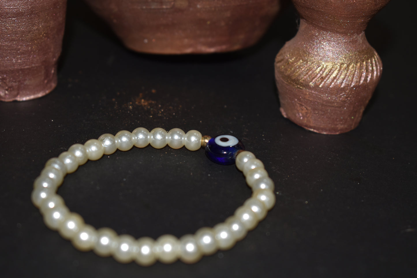 Evil Eye Bead and Pearl Bead Bracelet