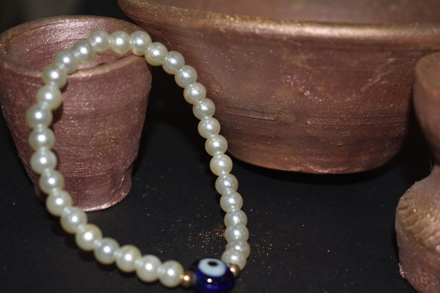 Evil Eye Bead and Pearl Bead Bracelet