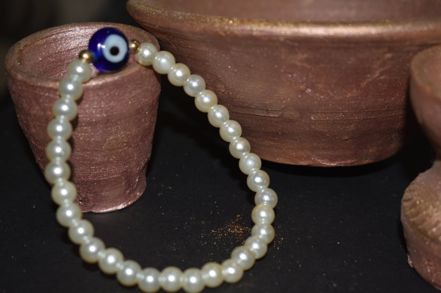 Evil Eye Bead and Pearl Bead Bracelet