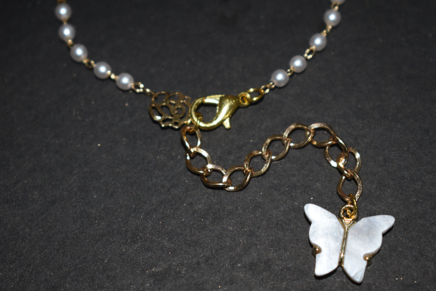 Gold Plated Rose Charm Pearl Bead Bracelet